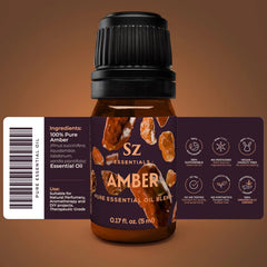 Sz Essentials Amber resin extract aroma in a bottle for diffusing calm.