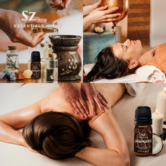 Sz Essentials aroma steam image conveys deep earthy scent and woody undertones.