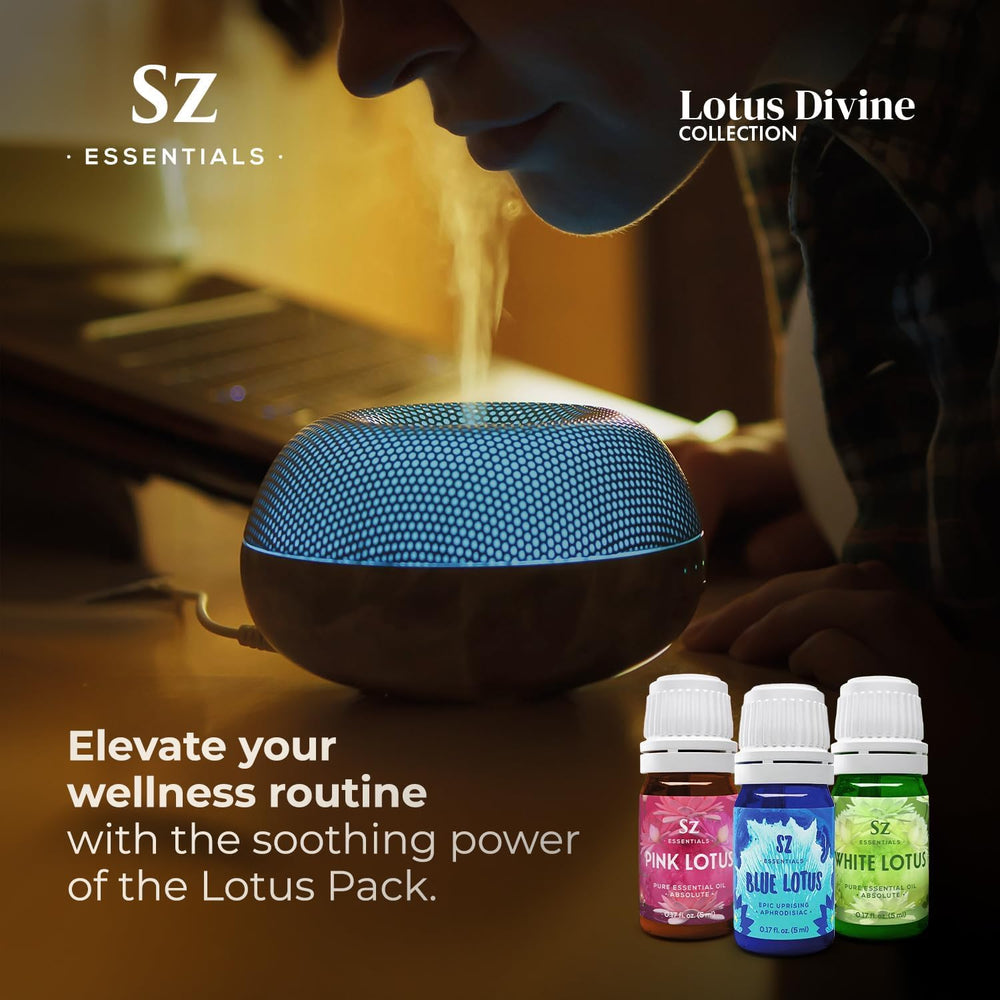 Sz Essentials Lotus Divine close-up label showing premium branding