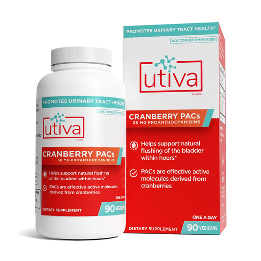 Szio+ Utiva Cranberry PACs bottle with 90 vegan capsules for daily urinary support.