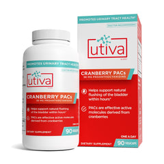 Szio+ Utiva Cranberry PACs bottle with 90 vegan capsules for daily urinary support.