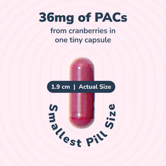 Close-up of Utiva Cranberry PACs capsules showing vegan, gluten-free formula.