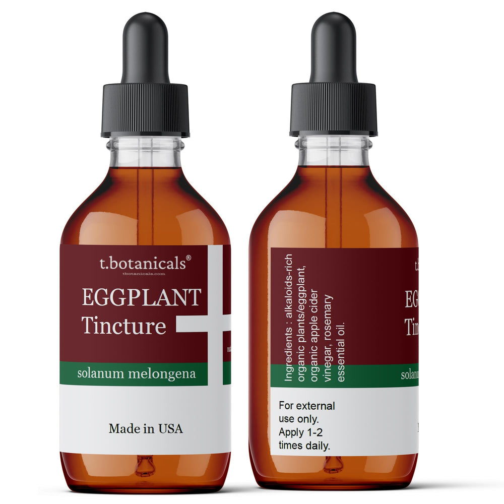 t.botanicals eggplant tincture dropper applying to keratosis-prone patches