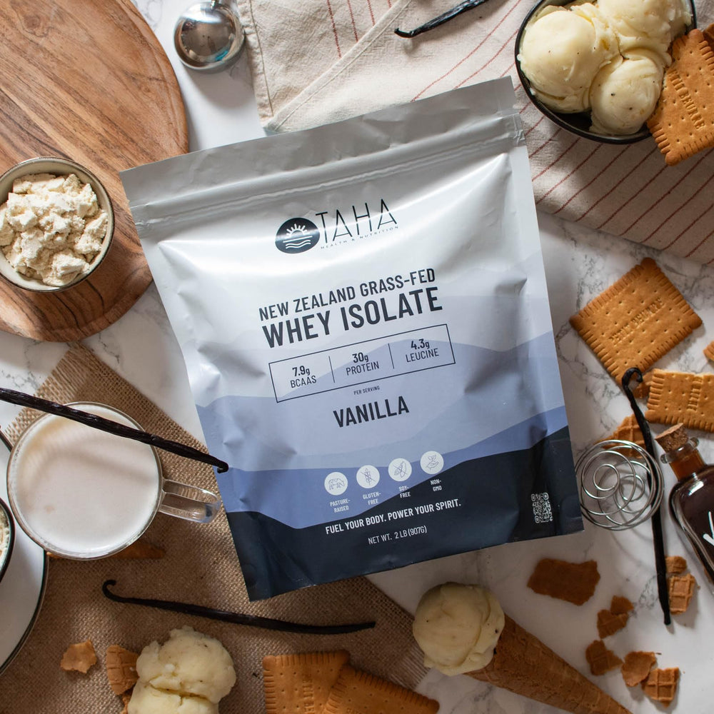 Nutrition panel on Taha protein shows zero sugar and two carbs.