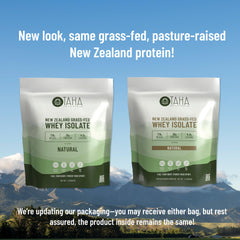 Gluten-free and soy-free label on whey protein packaging.