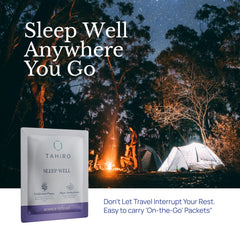 TAHIRO Sleep Well kava and valerian ingredients shown for calm sleep.