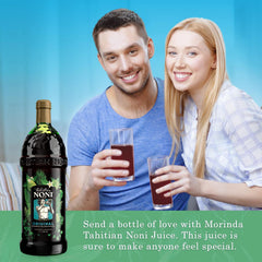 Pouring Tahitian Noni into a glass for a refreshing sip