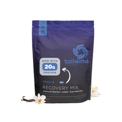 Tailwind Recovery Mix vanilla powder in tub, vegan protein and carbs support post-workout recovery.