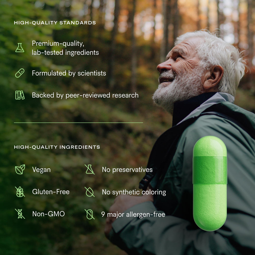 Tally Health Defend bottle on a morning routine setup