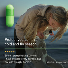 Defend capsules shown on spoon for daily immune routine