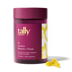 Tally Health Sharpen bottle for daily brain focus and clarity.