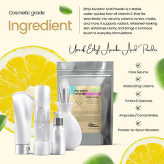 Talsen Ethyl Ascorbic Acid Powder jar with dropper indicates skin-friendly cosmetic use.
