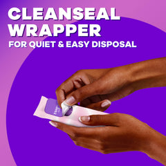 Tampax Radiant CleanSeal wrapper enables quiet disposal