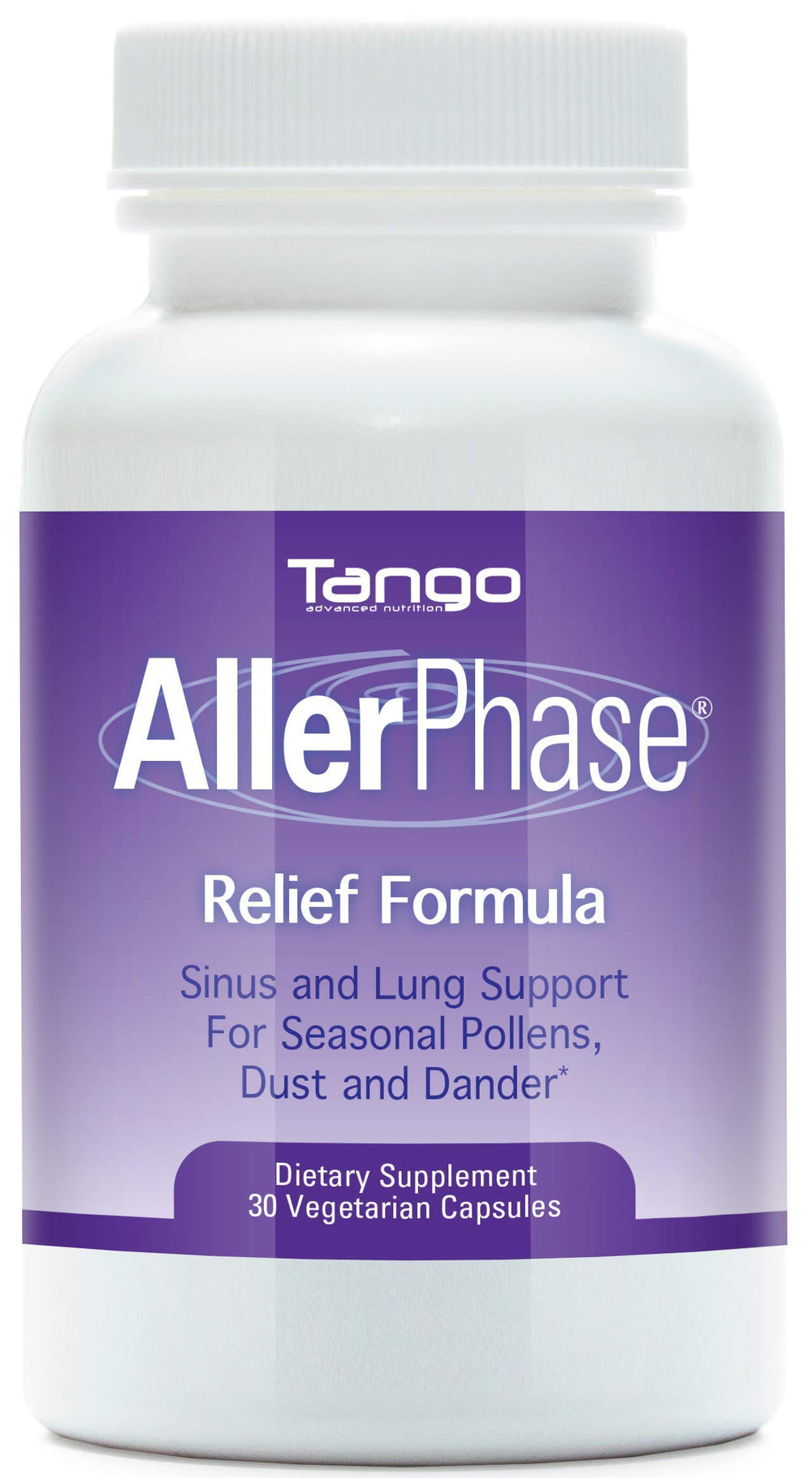 Tango AllerPhase bottle offering herbal support for seasonal triggers.