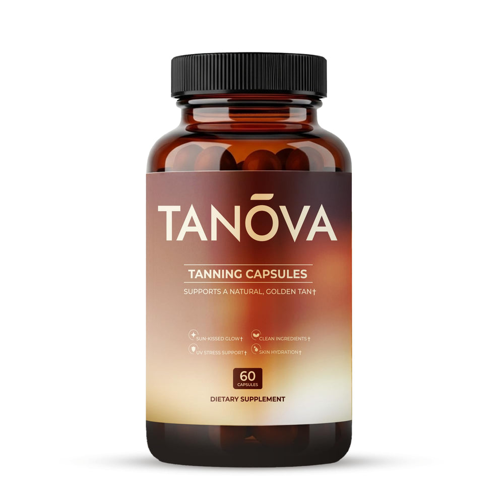 Tanova tanning pills bottle front for daily glow support