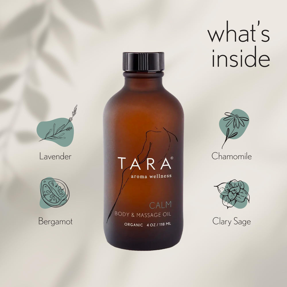 TARA Spa Therapy Calm Body & Massage Oil during a massage application.