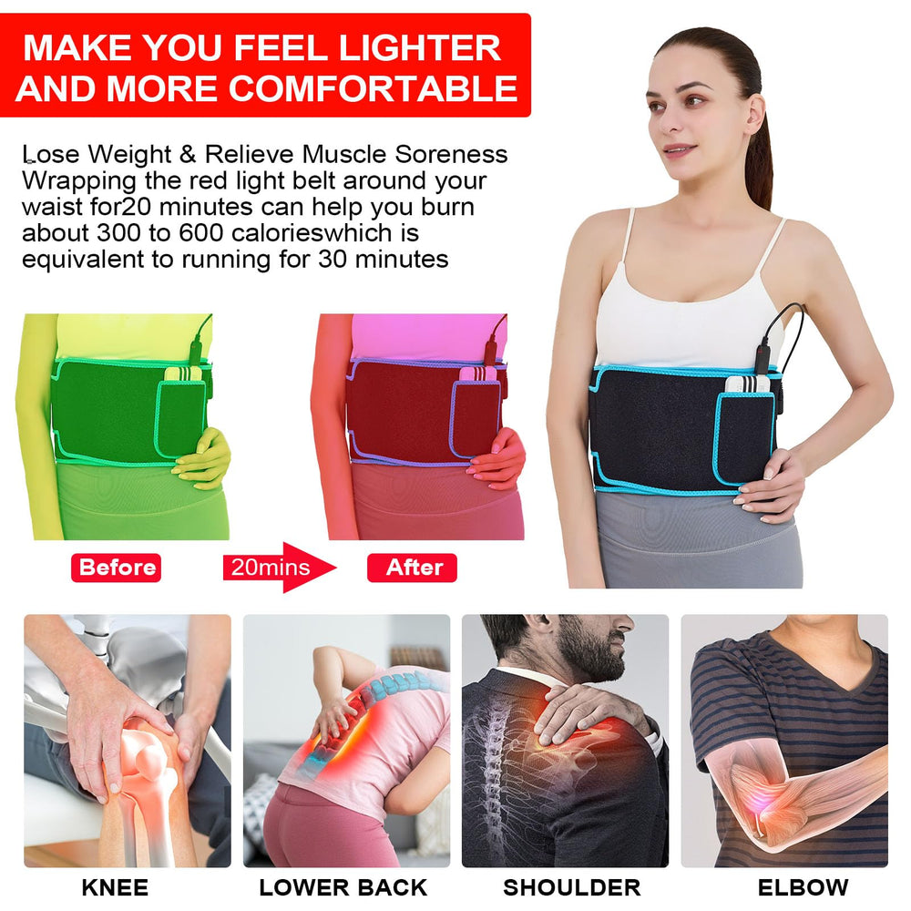 Tashi red light therapy belt side view showing adjustable height and comfort