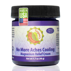 Taspen's Organics Magnesium No More Aches bottle offering cooling relief for tired muscles.