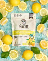 Taste Salud 15-serving sticks shown with prepared agua fresca drink for easy on-the-go wellness