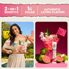 Taste Salud guava agua fresca drink mix bottle shown for refreshing hydration breaks.