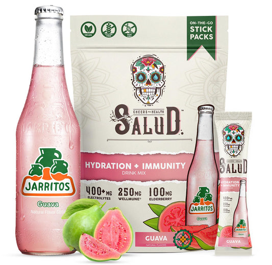 Taste Salud x Jarritos two-in-one hydration packets pour for refreshing on the go.