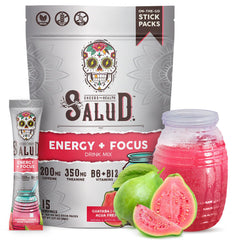 Taste Salud packaging on the go showing 2-in-1 energy and focus.