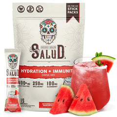 Taste Salud watermelon margarita hydration packet dissolving in water for a refreshing boost