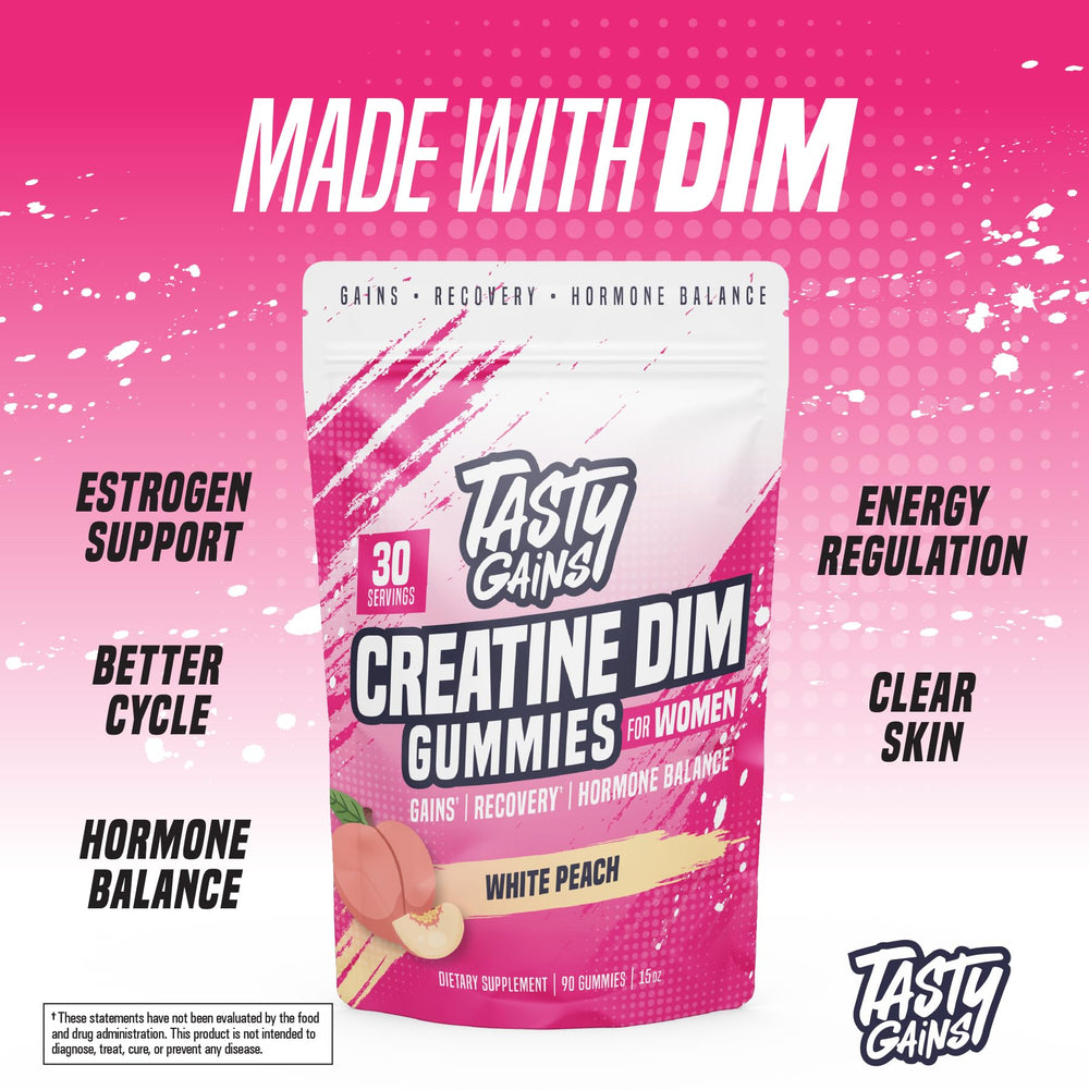 TASTY GAINS gummies with USA-made badge and vegan ingredients