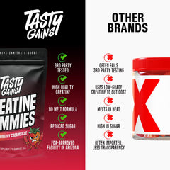 Strawberry cream flavor close-up of TASTY GAINS Creatine Gummies.