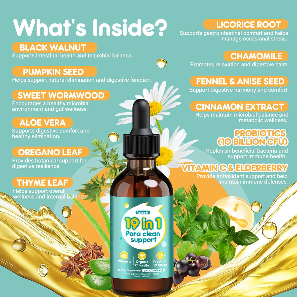 Tatavonix chlorella probiotics label suggests gut flora support.