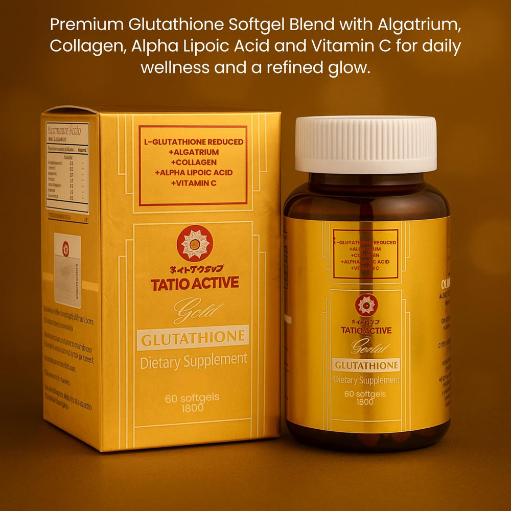 Label of Tatiomax New Gold glutathione emphasizing quality and safety standards