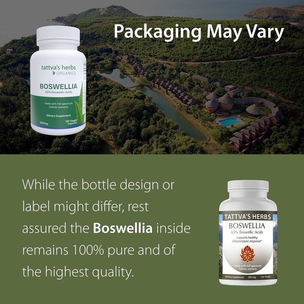 Tattva's Herbs Boswellia Serrata bottle label highlights vegan formulation.
