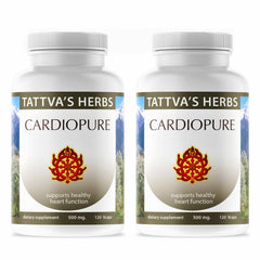 Tattva's Cardiopure capsules bottle with 240 veggie capsules for daily balance.