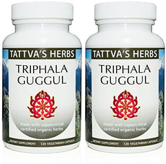 Tattva's Herbs Triphala Guggul bottle supports digestive balance and gentle cleansing.
