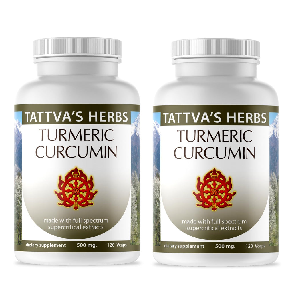 Tattva's Herbs Turmeric Curcumin bottle with black pepper demonstrates enhanced absorption.