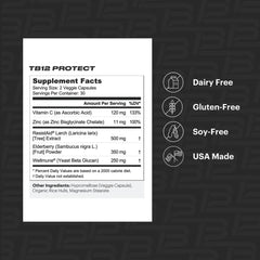 TB12 Protect ingredients close-up featuring zinc and elderberry