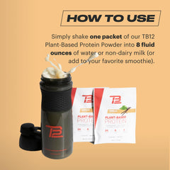 TB12 vegan pea protein powder in a bowl for mix-ins or meals