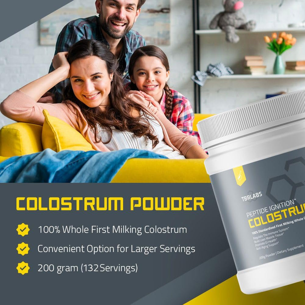 TBR Labs Colostrum powder with scoop for easy daily dosage.