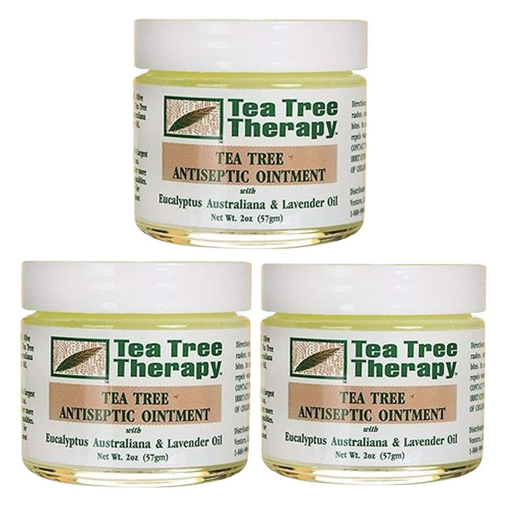 Tea Tree Therapy antiseptic ointment pack of three tubes for minor skin care.