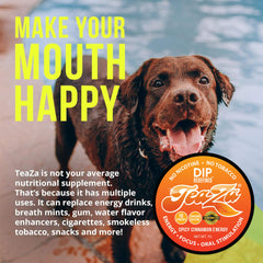 TeaZa spicy cinnamon energy pouch on-the-go lifestyle shot
