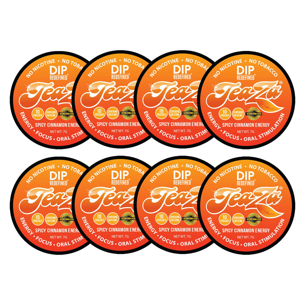 TeaZa spicy cinnamon energy pouch packaging for on-the-go use