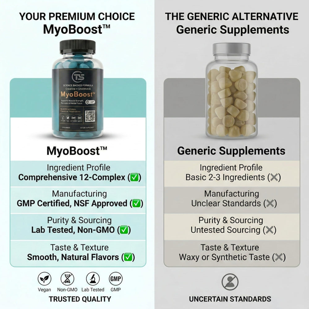 Teal Skyes MyoBoost packaging front emphasizing vegan, sugar-free formula.