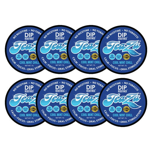 TeaZa Cool Mint Chill pouch shows refreshing mint flavor for tobacco-free satisfaction.