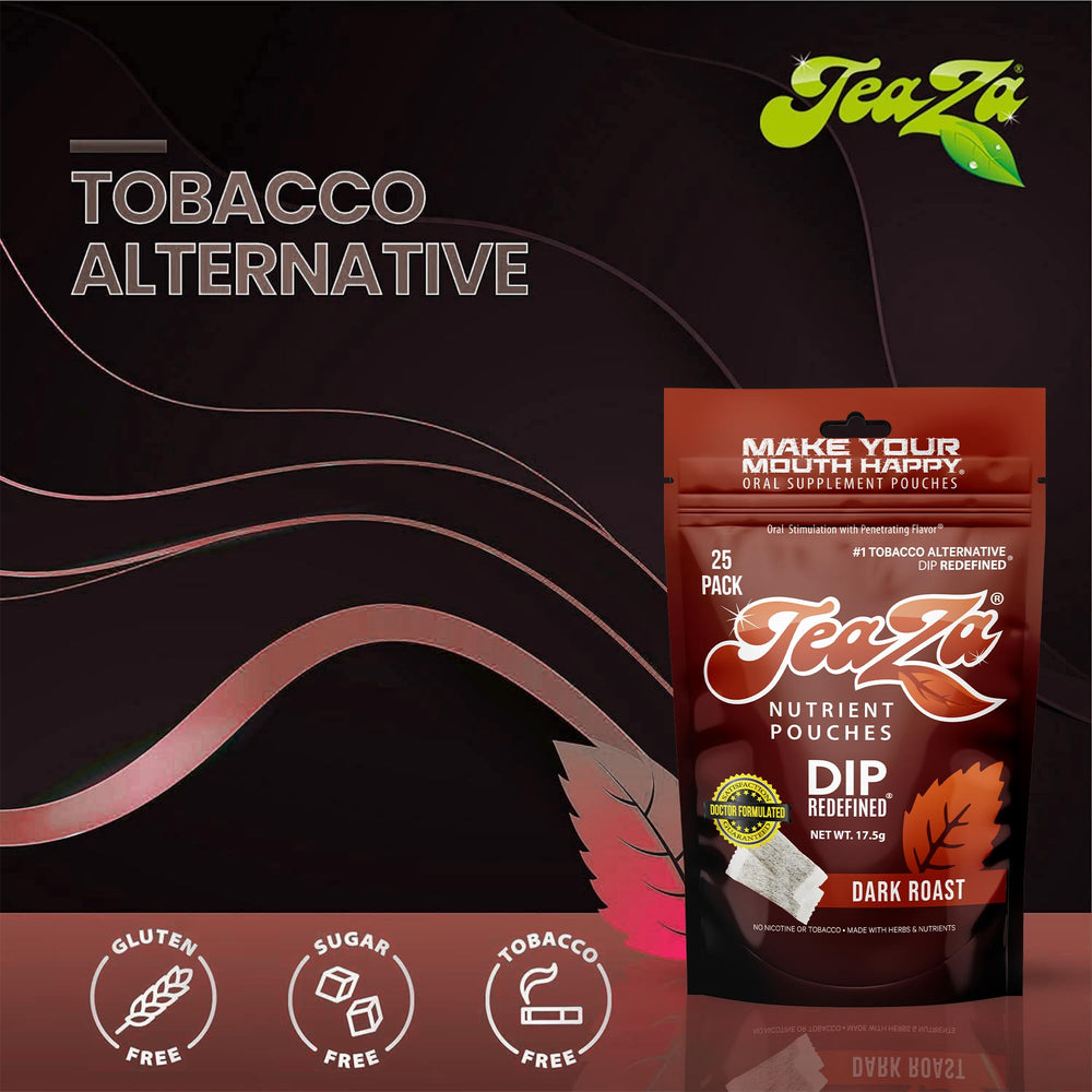 TeaZa Energy Dark Roast pouch being opened releases cayenne warmth