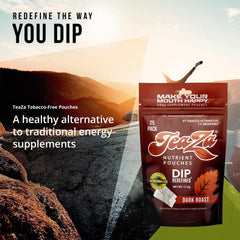 TeaZa Energy hand-holding pouch for easy, portable craving satisfaction.
