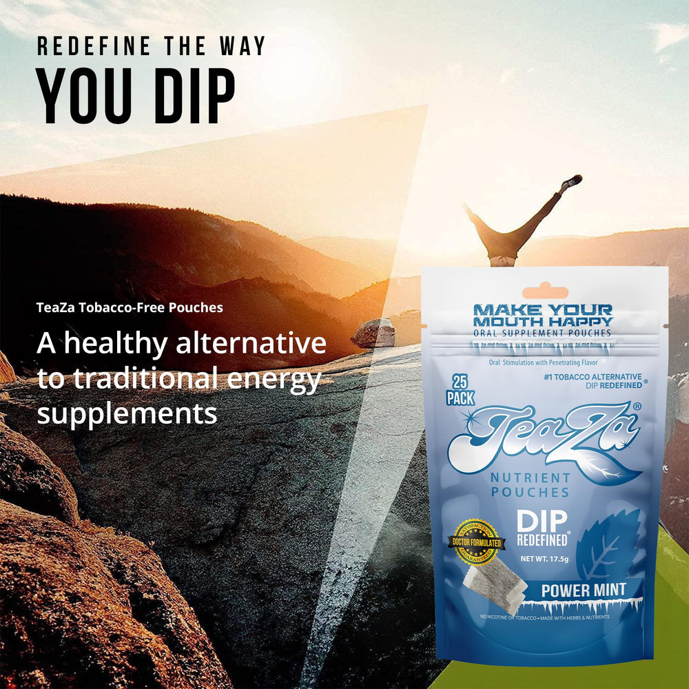 TeaZa Energy pouch-close-up texture for smooth mouthfeel.