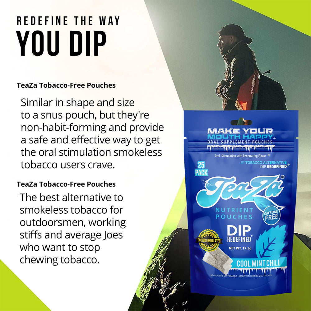 TeaZa Energy Pouch in water, suggests tea infusion option.
