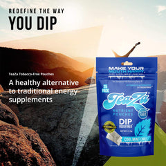 TeaZa Energy Pouch tea infusion setup with hot water.