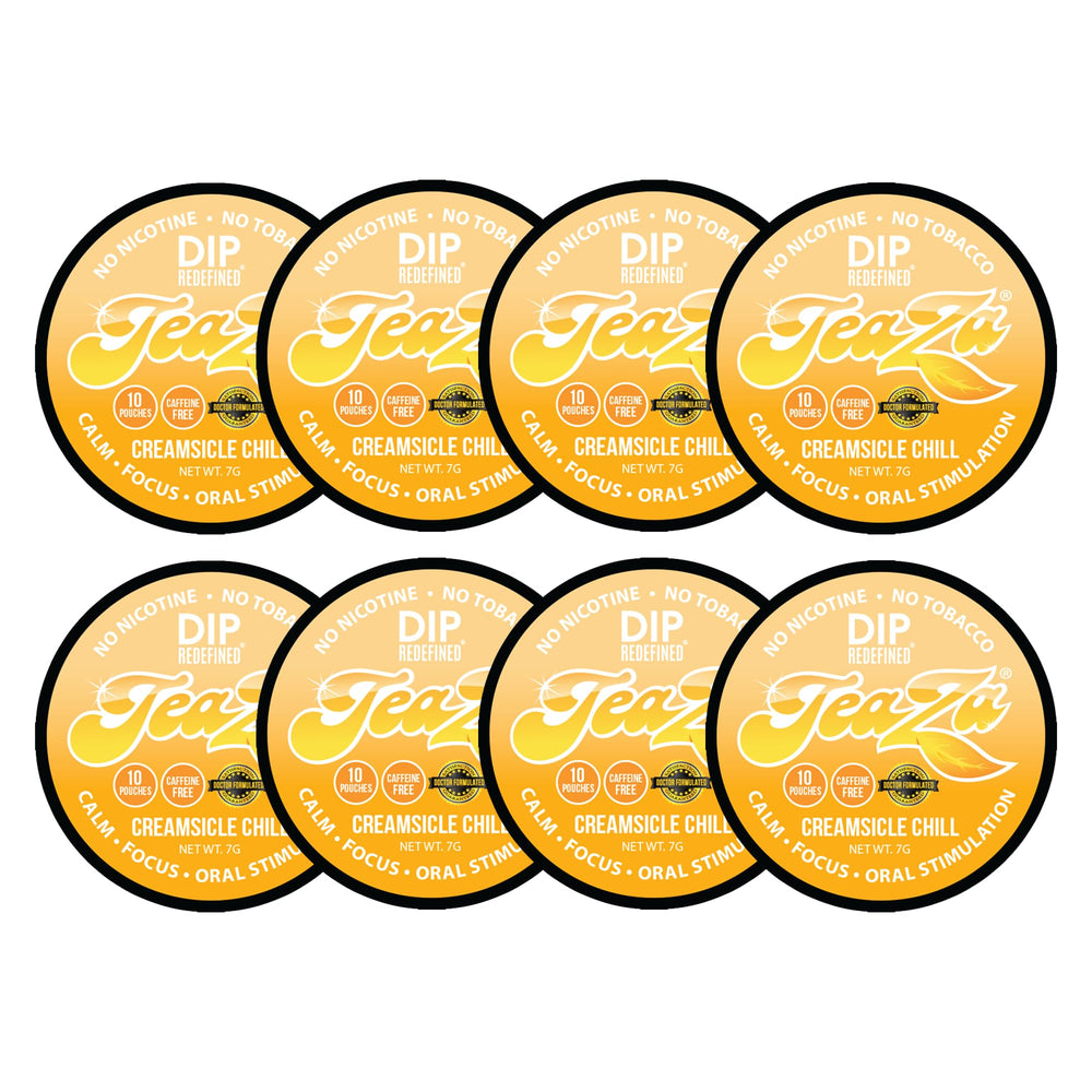 TeaZa Energy Pouches Creamsicle Chill pack offers a tobacco-free dip option.