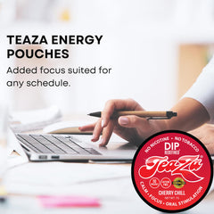 TeaZa Energy Pouches close-up peppermint leaf highlights natural ingredients